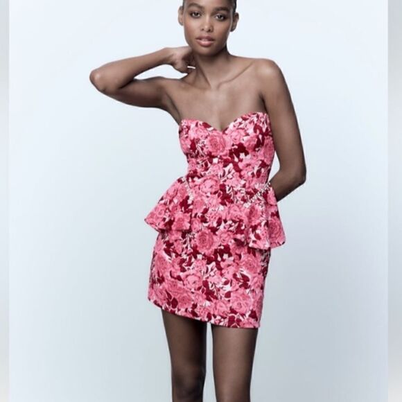 NEW ZARA Floral Jacquard Mini Dress - Picture 2 of 5